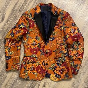ASOS Brocade Retro Men’s Jacket Orange Floral Size 36”